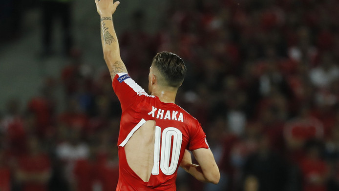 De Puma-shirts van Zwitserland scheurden tegen Frankrijk. Hierboven Granit Xhaka.