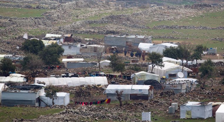 Een Syrisch vluchtelingenkamp net over de Israëlische grens. Beeld epa