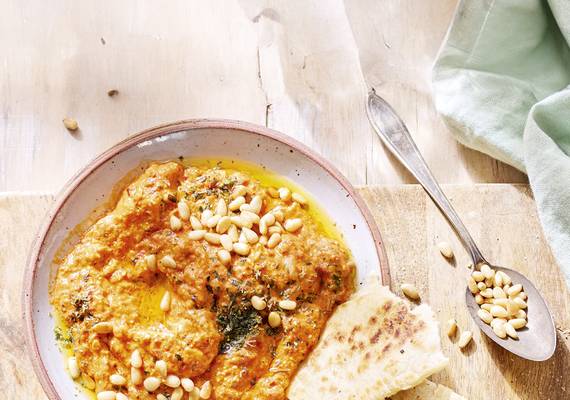 Mmmm lekker: Yvette's flatbread met rode baba ganoush