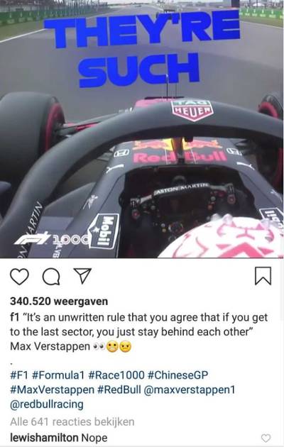Hamilton reageert kort maar krachtig op kritiek Verstappen