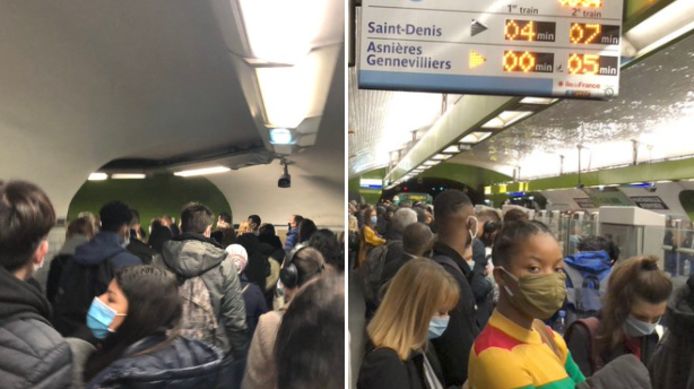 Une station de métro particulièrement bondée à Paris, ce lundi matin.