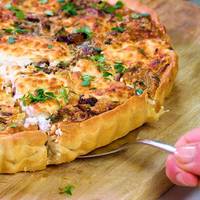 Lekker vegetarisch: quiche met paddenstoelen en geitenkaas