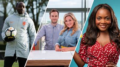 Oud-Ajacied Kiki Musampa en presentatrice Iris van Lunenburg te gast in De Ochtend Show to go