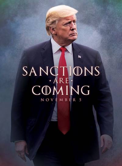 Trump kondigt sancties tegen Iran aan met Game of Thrones-filmposter