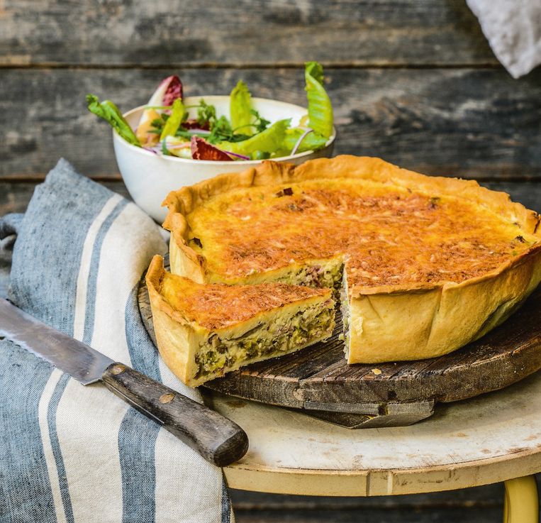 Jeroen Meus maakt quiche met prei en oesterzwammen, ham en kaas Nina