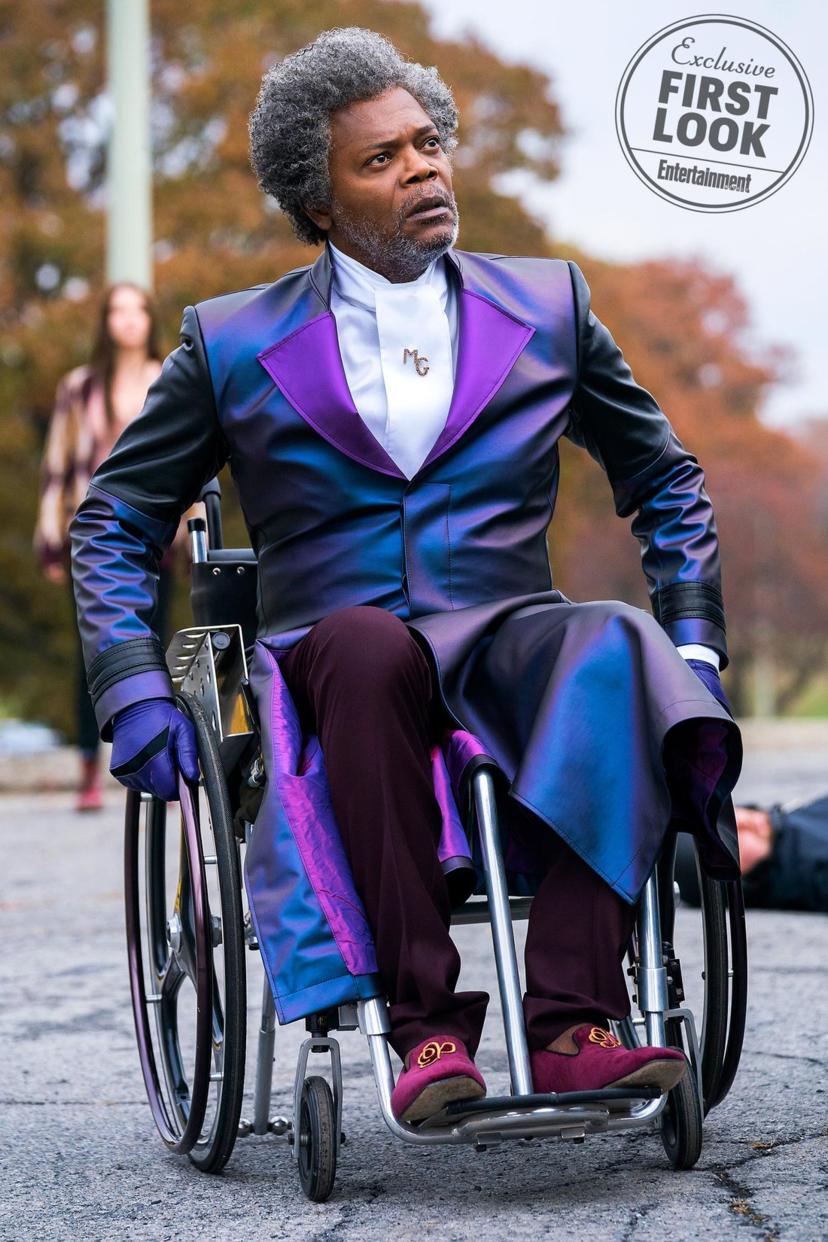 Samuel L. Jackson als Mr. Glass in rolstoel in de Split vervolg film Glass