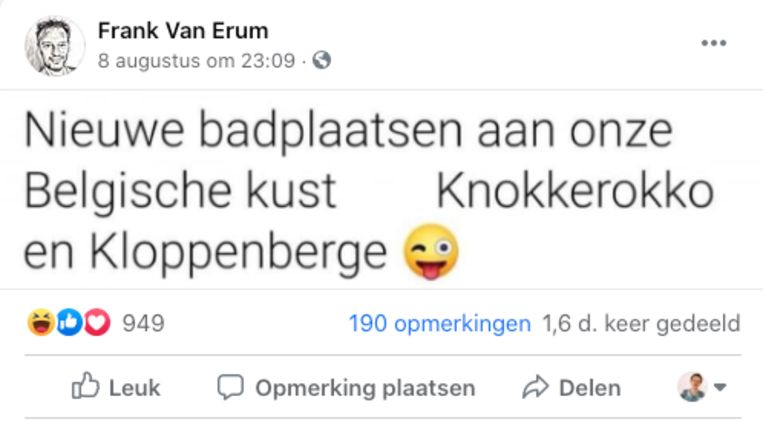 Deze grap had ‘Thuis’-acteur Frank Van Erum op zijn profiel gedeeld. 