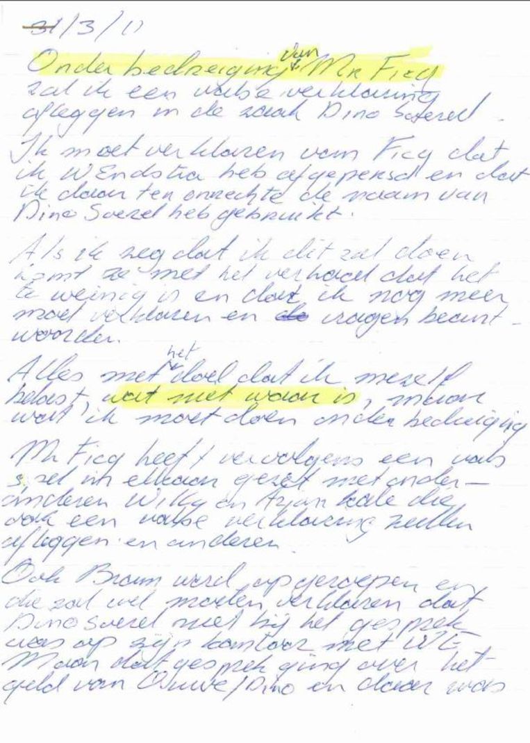 Brief van Holleeder aan Peter R. de Vries. Beeld de Volkskrant