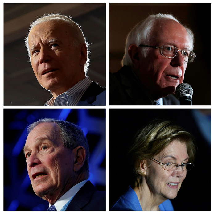 Portraits d'archives de Joe Biden, Bernie Sanders, Michael Bloomberg et Elizabeth Warren (de gauche à droite et de haut en bas)