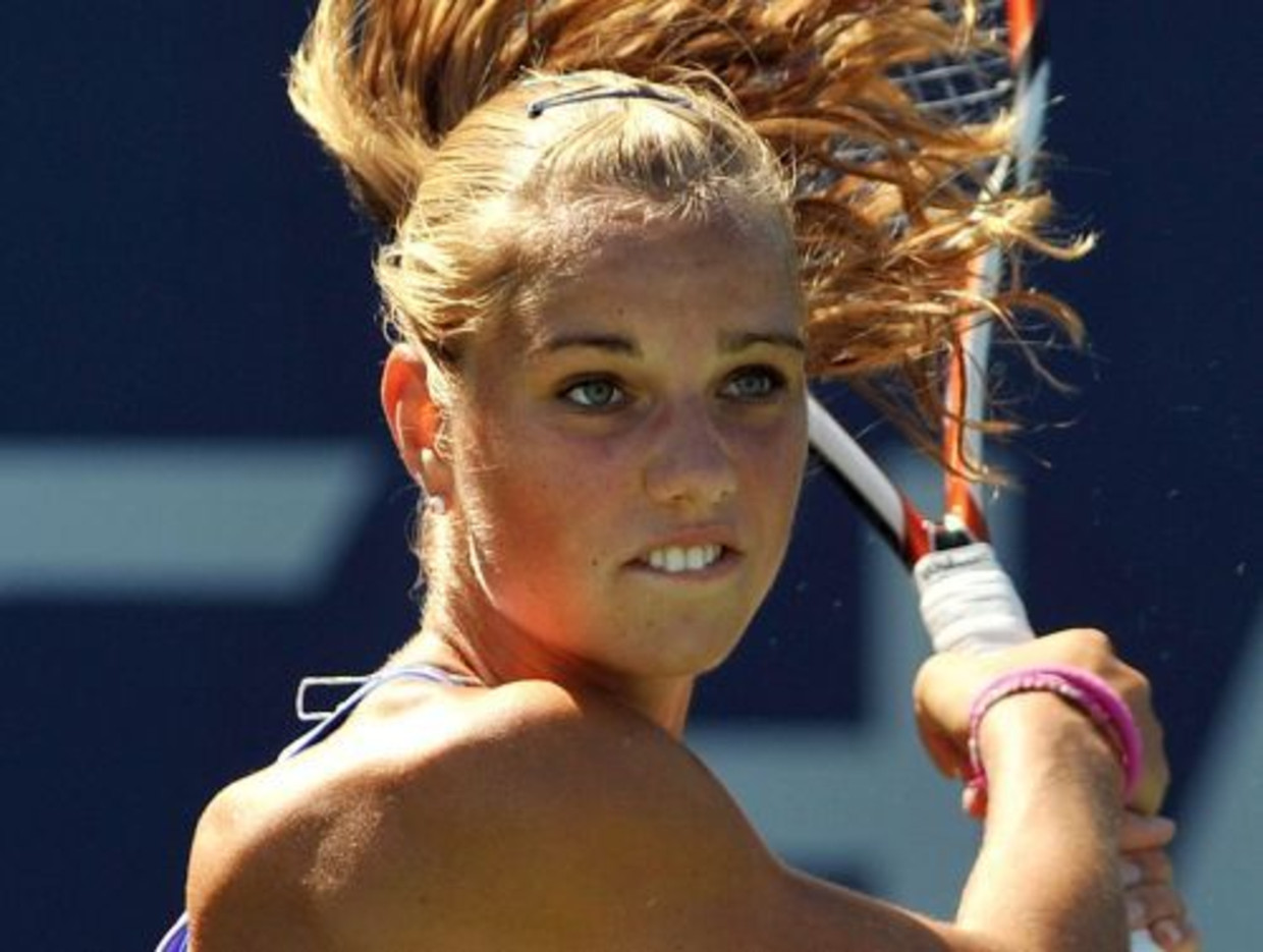 Arantxa Rus in actie op de US Open. 