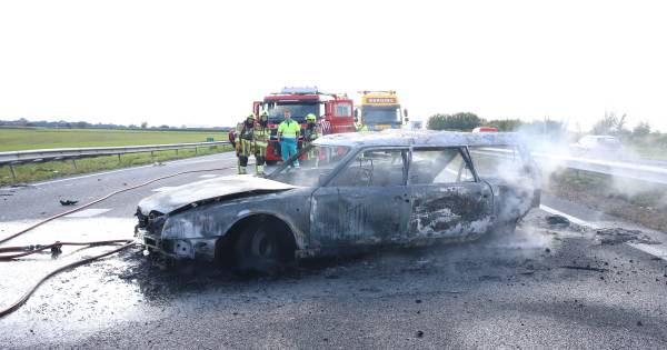Bestuurster en hond op tijd uit brandende auto bij botsing op A15.