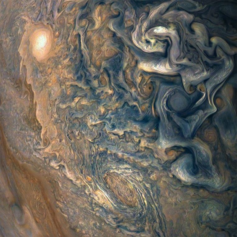 De planeet Jupiter, vastgelegd op de gevoelige plaat door de ruimtesonde Juno.