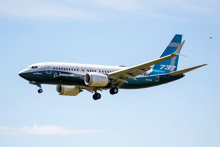 De Boeing 737 MAX tijdens een testvlucht eind juni