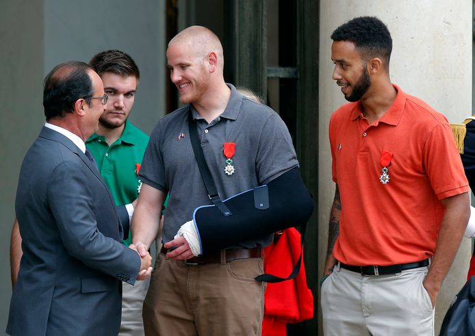 Alek Skarlatos, Spencer Stone and Anthony Sadler were in the right place at the right time.  The half-spirited trio was honored here by the then French president François Hollande.