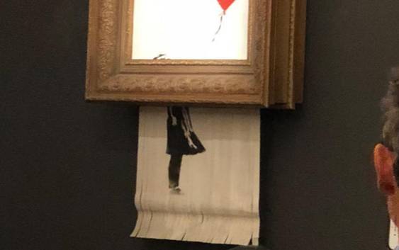 Kunstwerk van Banksy vernietigt zichzelf na bod van miljoen euro