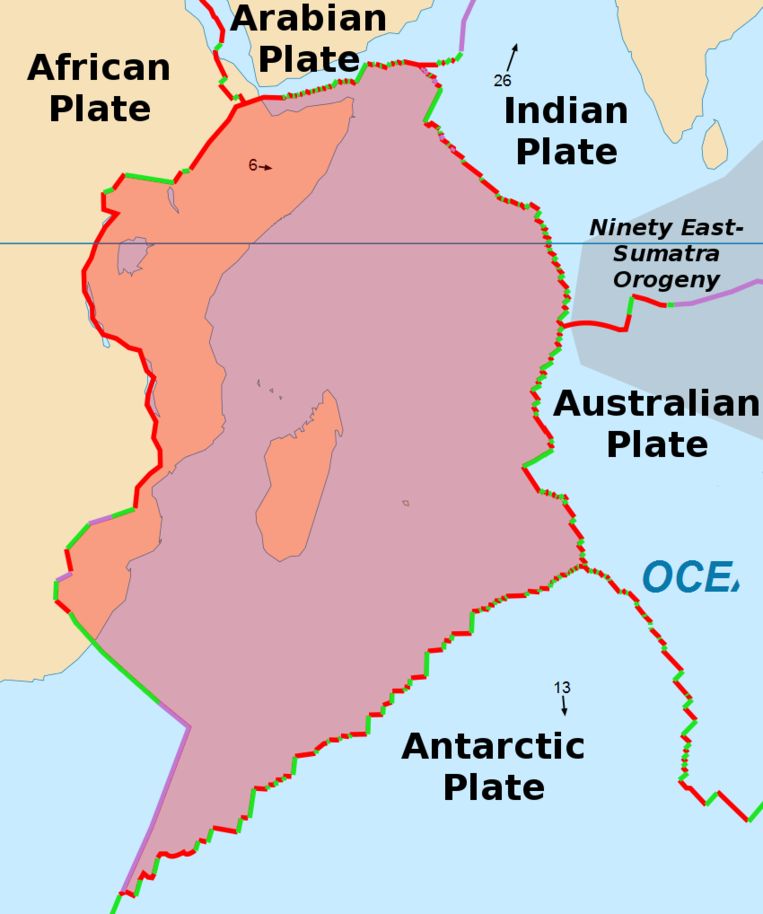De Somalische plaat omvat het oosten van Afrika.