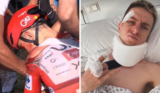Tadej Pogacar deelt foto vanuit ziekenhuis na zware val in Vuelta