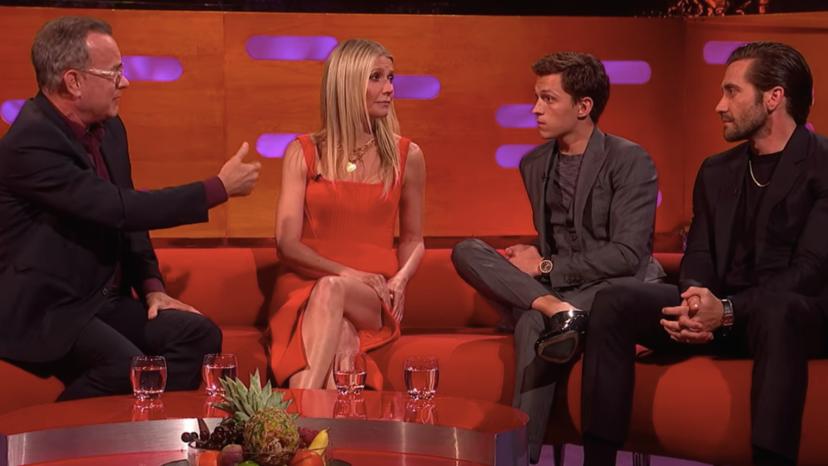 Tom Hanks, Gwyneth Paltrow, Tom Holland en Jake Gyllenhaal in The Graham Norton Show
